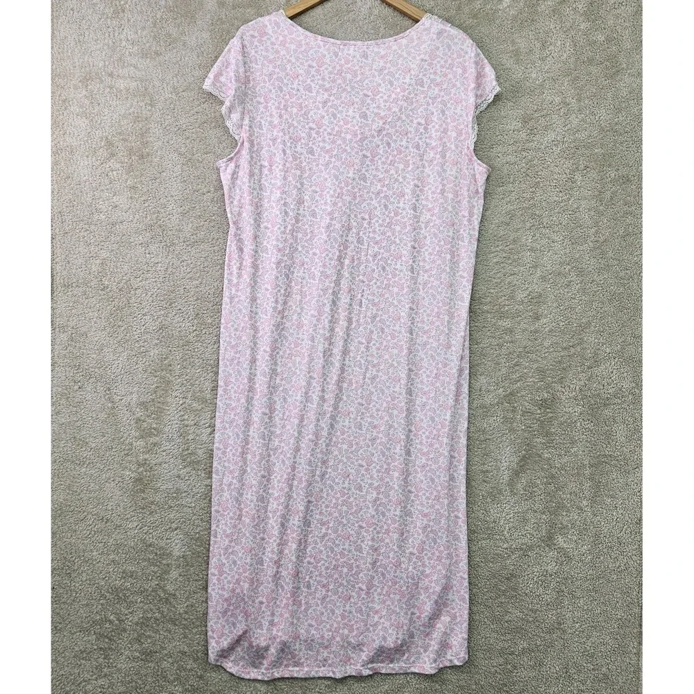 Miss Elaine Nightgown XL Pink Floral Paisley Long Cap Sleeve Lace Trim Maxi - Picture 8 of 16